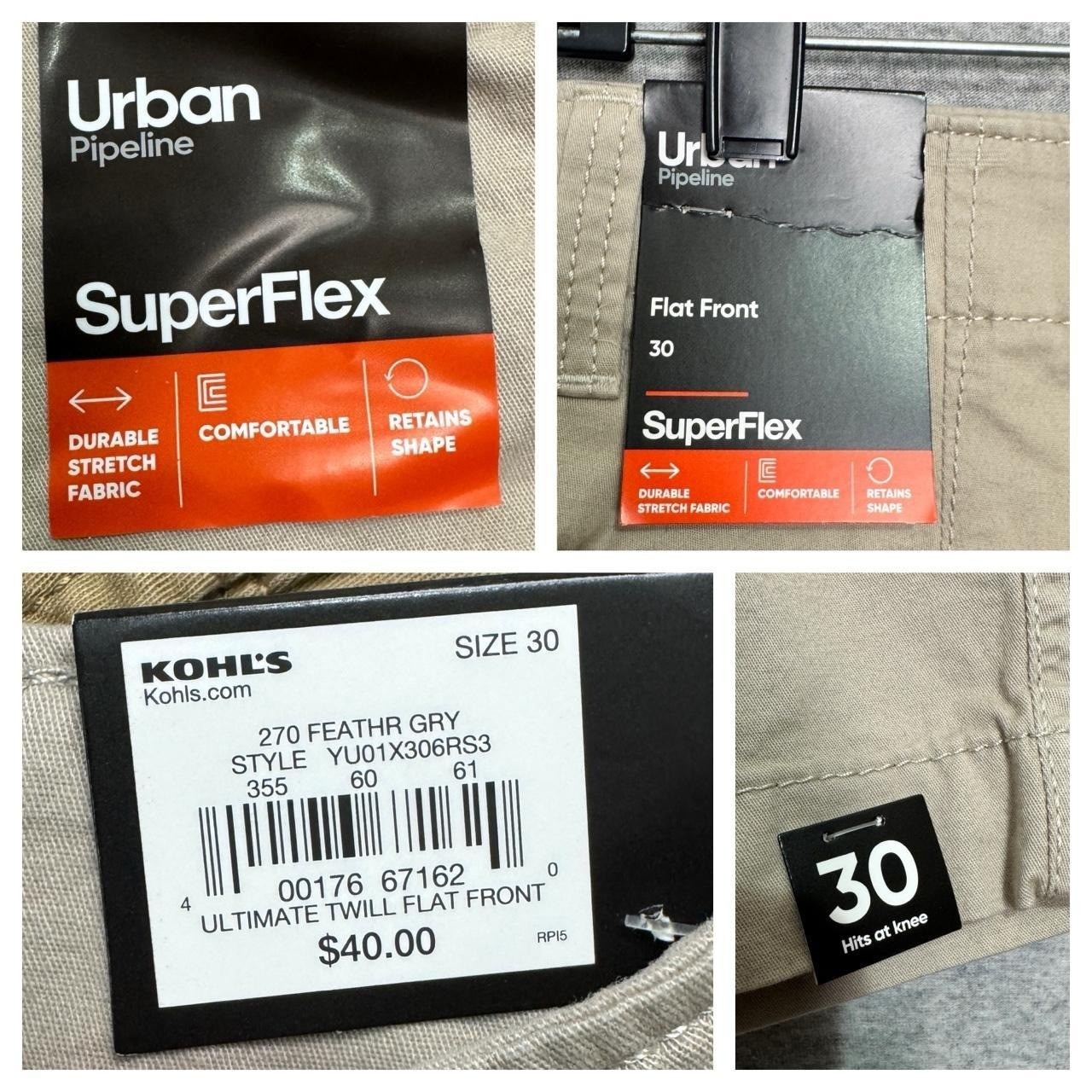 Urban Pipeline Men's 30 Superflex Flat Front Shorts Feather Gray Nwt Preppy Dad — image 7 of 8